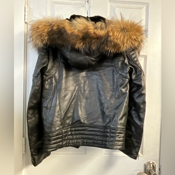 GOOSE COUNTRY Mens Racer Hoodie Leather Jacket - Picture 3 of 5